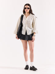 Powder Yellow Striped Poplin Oversized Shirt